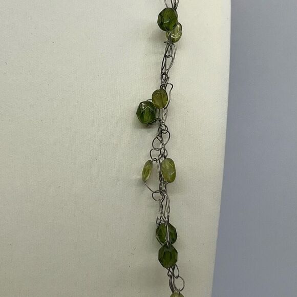 Handcrafted Station Beaded Bib Necklace Chain Silver Tone Classic Statement - Picture 3 of 6